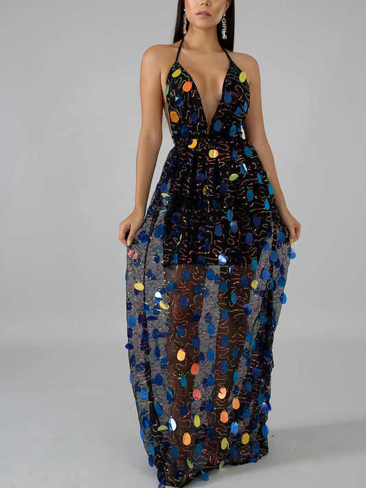 Women's Backless Strappy Sequin Dress