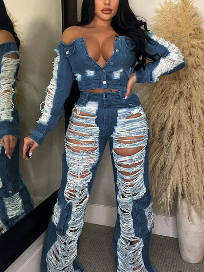 Ripped Pocket High Waist Jeans