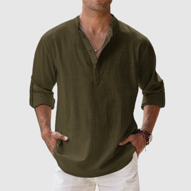 Men's Cotton Linen Casual Long Sleeve Shirt