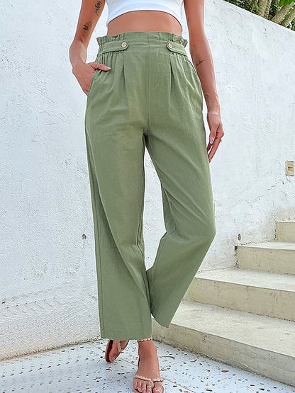 Women's Waist Design Solid Color All-Match Comfortable Casual Pants