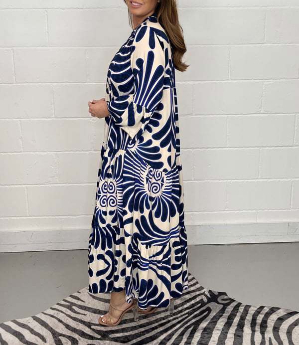 Women's Summer New V-neck Printed Long Dress