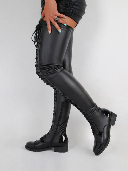 Lace Up PU Leather Boots