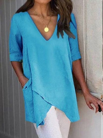 Women's Regular Casual T-shirt New V-neck Half Sleeve Top