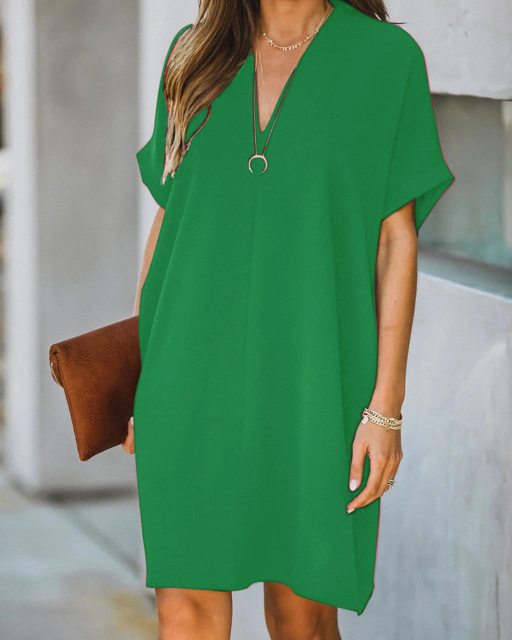 Women's V-neck Solid Color Dress