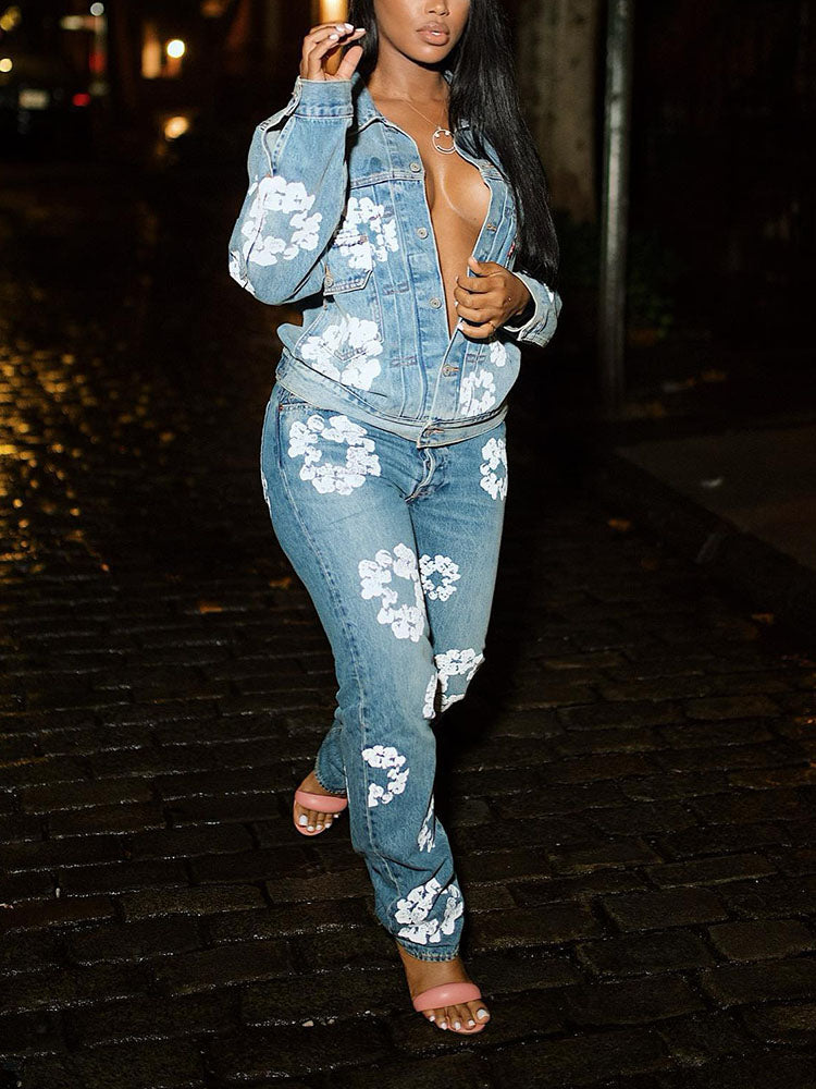 Floral Print Denim Jacket & Jeans