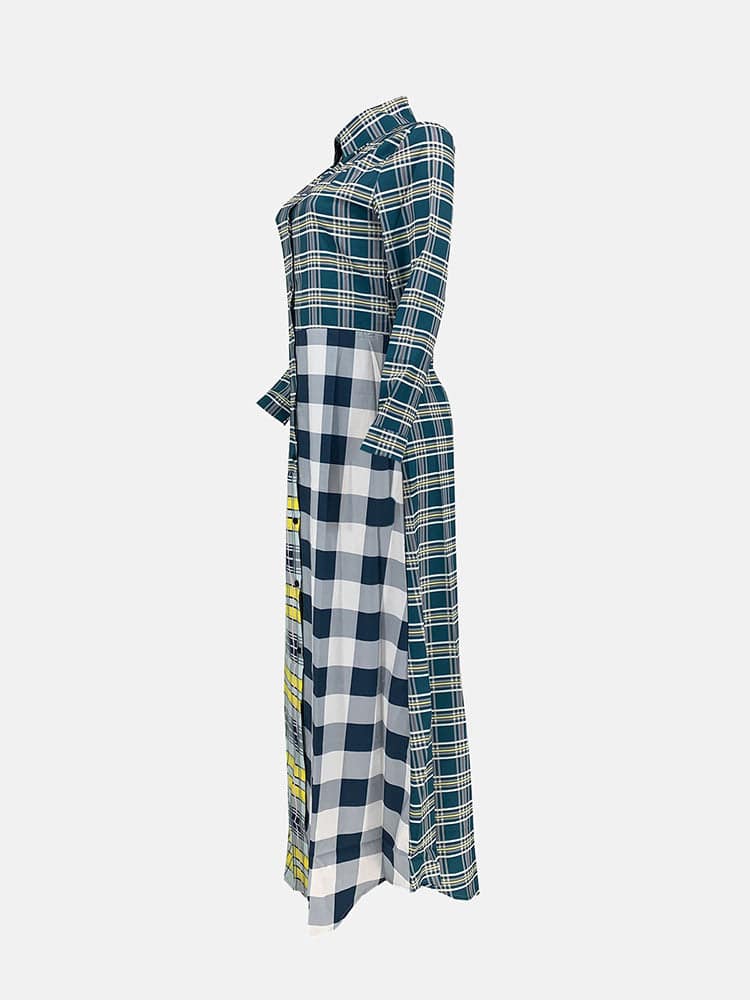 Plaid Turndown Collar Dresses Coat