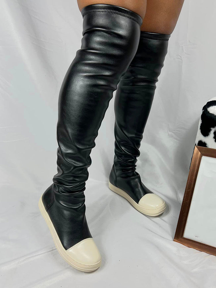 PU Leather Flat Boots