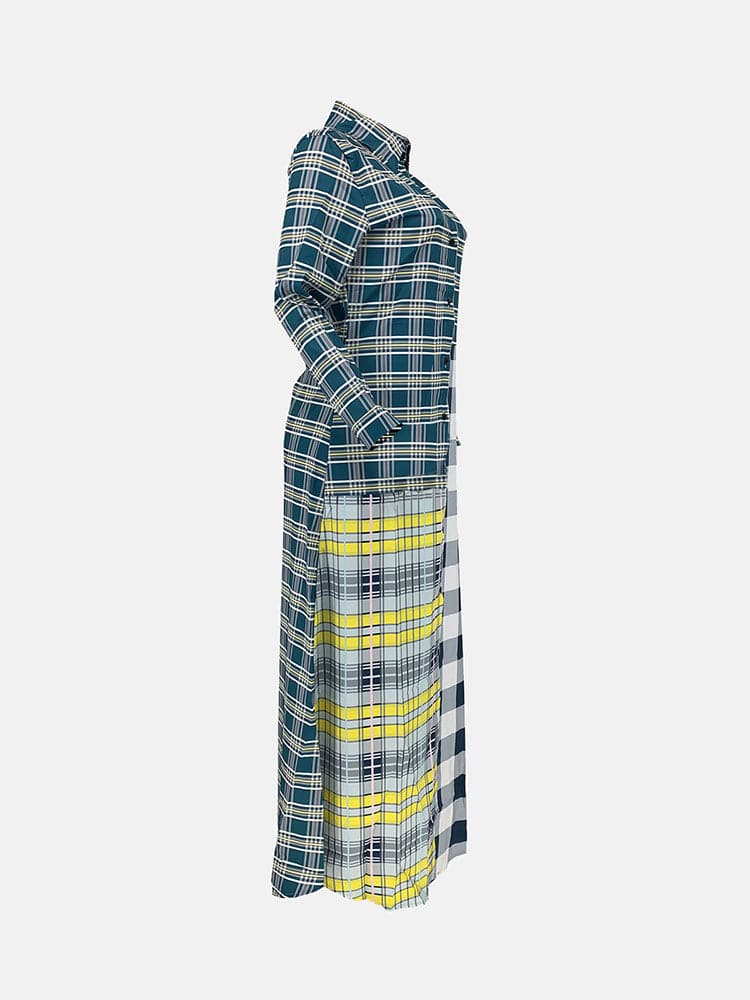 Plaid Turndown Collar Dresses Coat