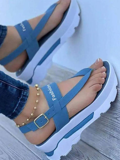 Letter Buckled Platform Sandals