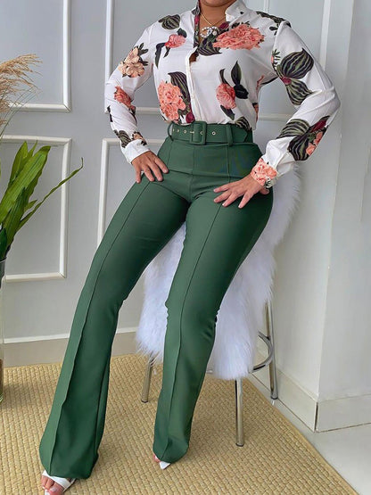 Floral Shirt & Flared Pants Set