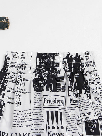 Newspaper Letter Print Drawstring Skirt