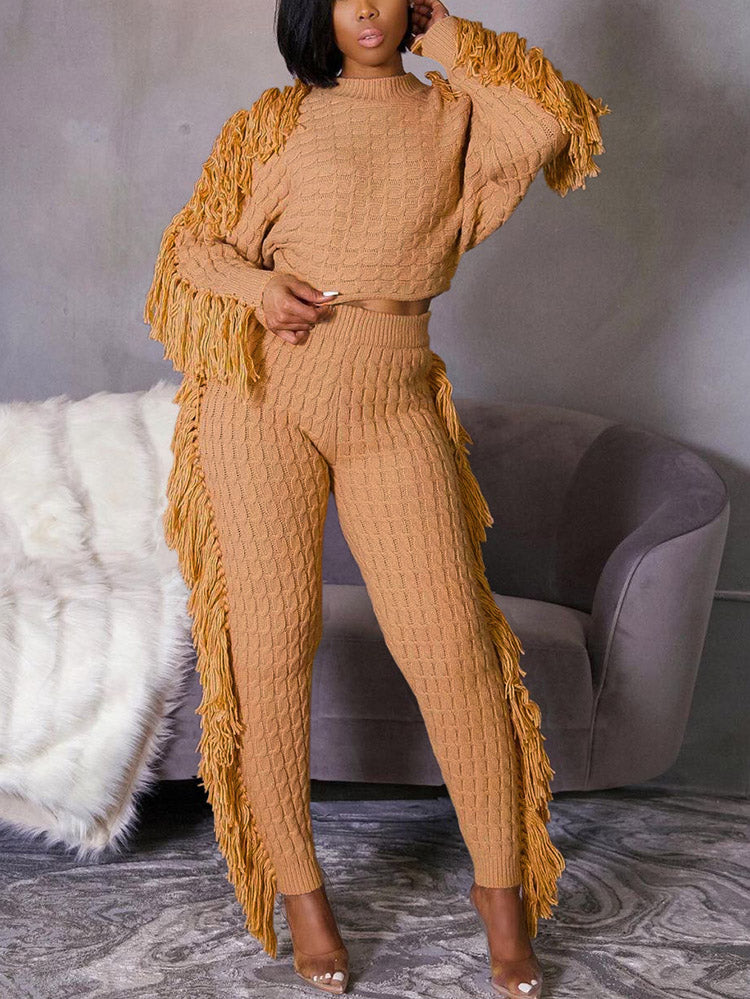 Knitted Tassel Outfit Set