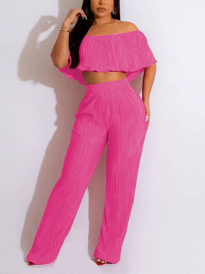 Off Shoulder Pleated 2PC Set