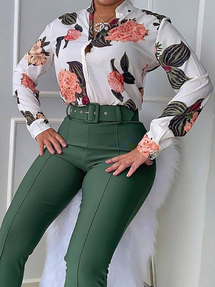 Floral Shirt & Flared Pants Set