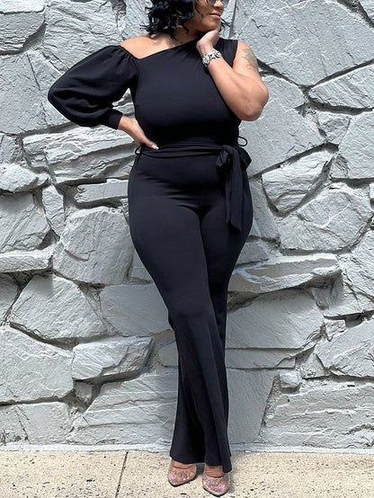 One Shoulder Belted Jumpsuit