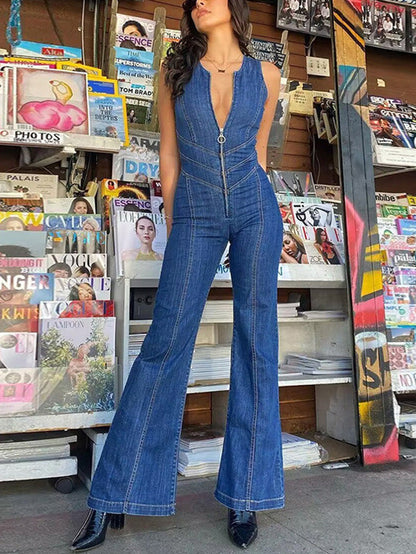 Heart Shape Backless Denim Jumpsuit