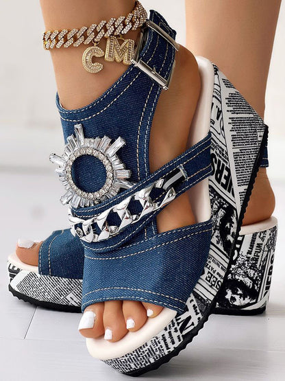 Denim Wedge Sandals