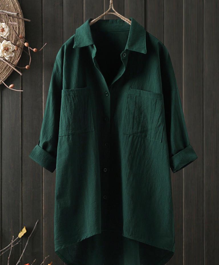 Temperament solid color cotton and linen shirt loose shirt top