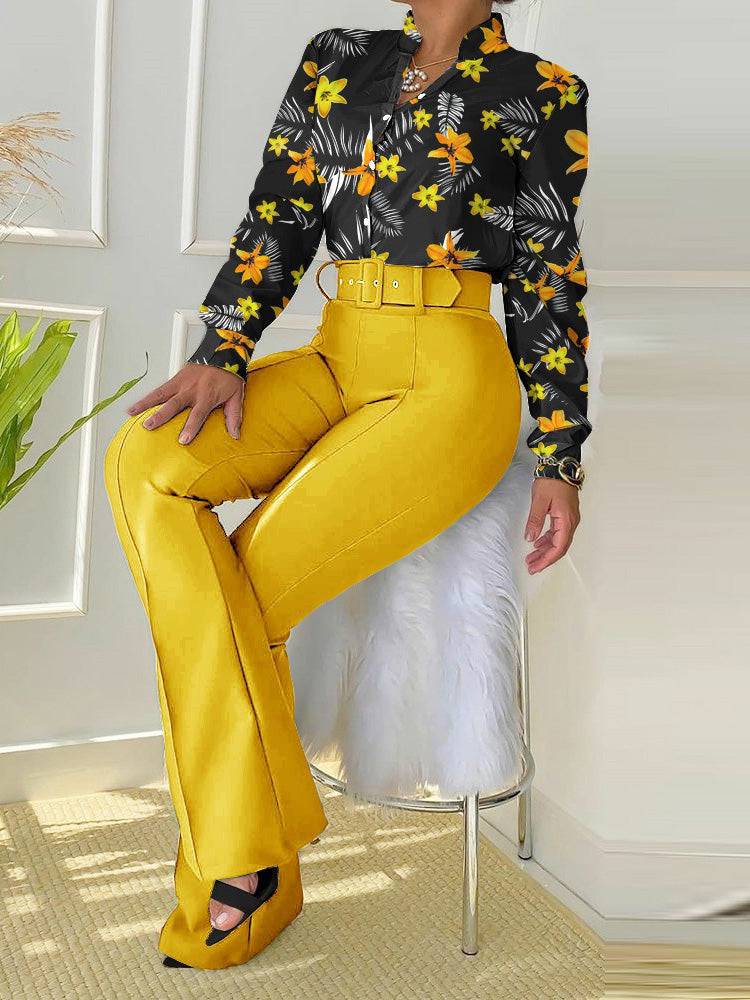 Floral Shirt & Flared Pants Set