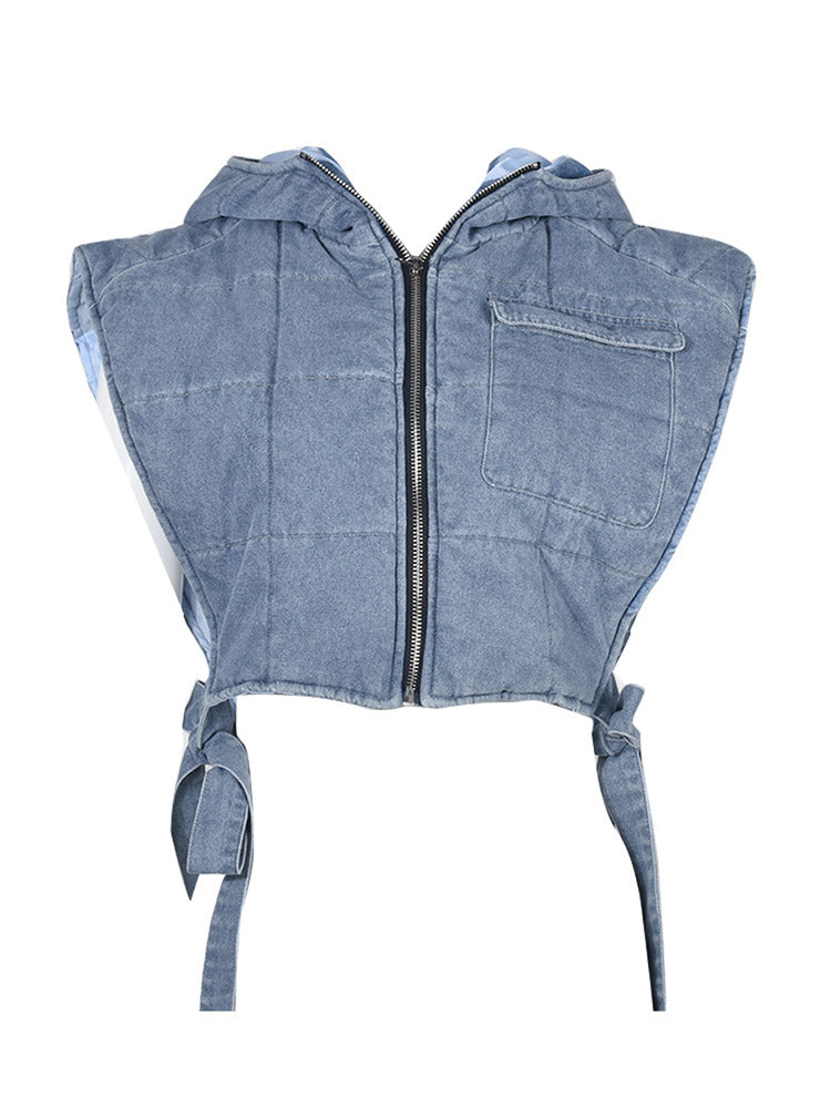 Denim Hooded Puffer Vest