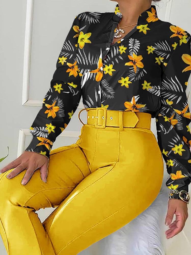 Floral Shirt & Flared Pants Set