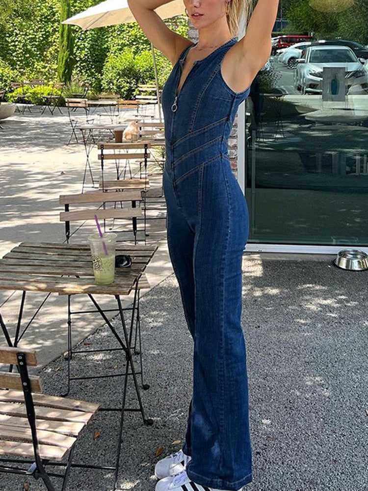 Heart Shape Backless Denim Jumpsuit