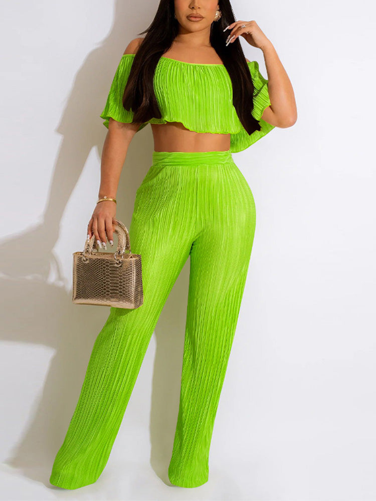 Off Shoulder Pleated 2PC Set