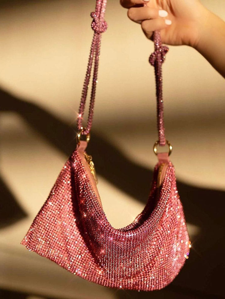 Women's Rhinestone Knotted Zipper Bag