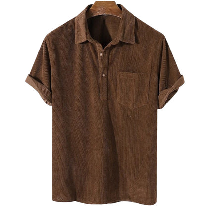 Men's Casual Corduroy Pocket Short Sleeve Shirt