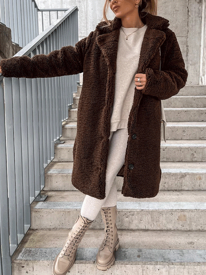 Solid Lapel Teddy Fur Long Coat