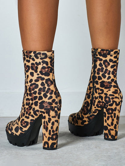 Leopard Chunky Heel Boots