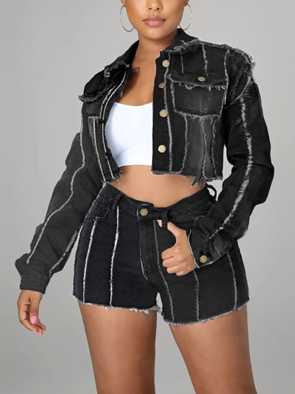 Denim Cropped Jacket & Short Set