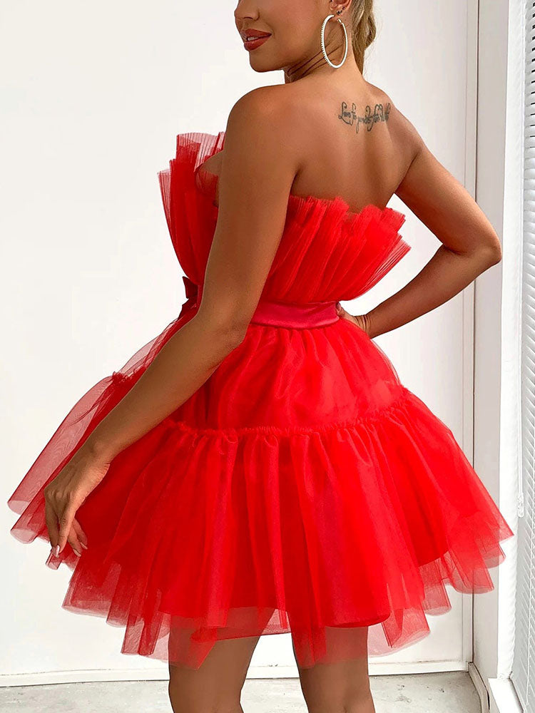 Women's Bow Decor Layered Tulle Cocktail Dress