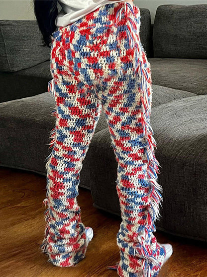Colorful Knit Tassel Pants