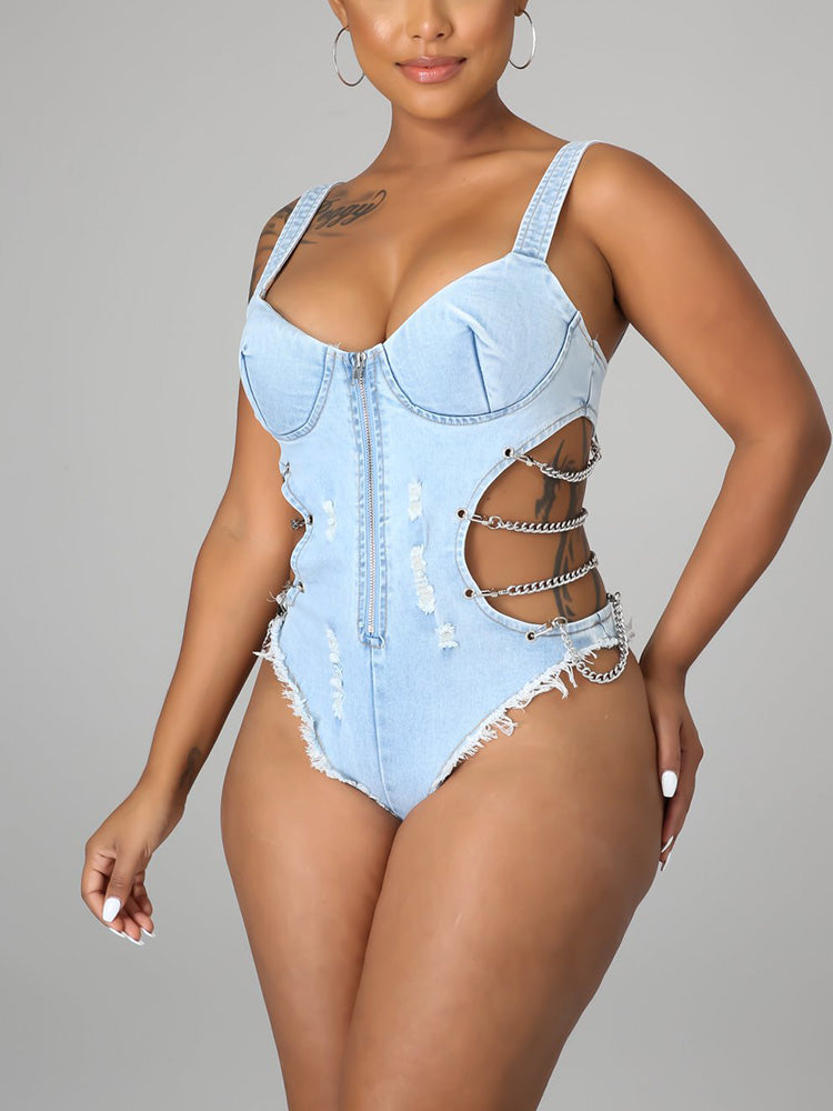 Cut Out Chain Decor Bodysuit