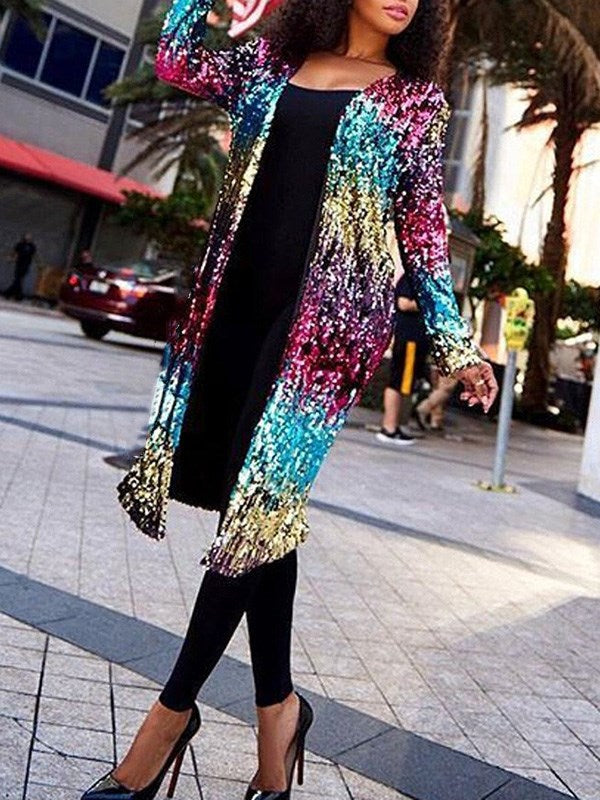 Women's Colourful Sequin Open Front Cardigan