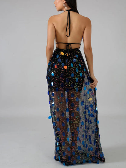 Women's Backless Strappy Sequin Dress