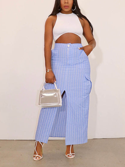 Striped Slit Skirt