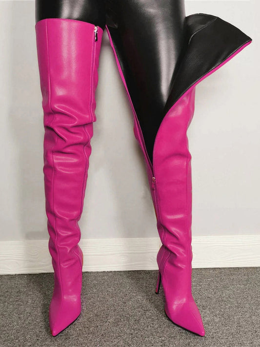 Full Zip Over The Knee Leather Boots