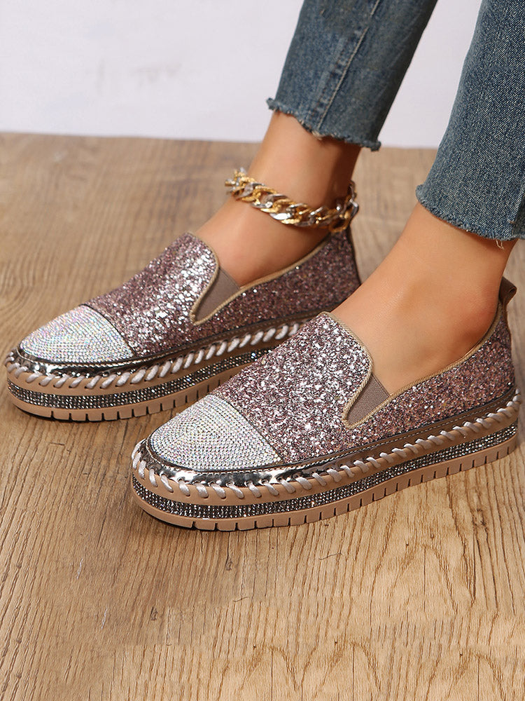 Rhinestone Sequin Slip-on Loafer Shoes