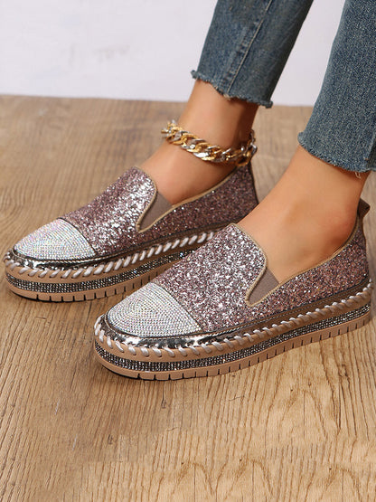 Rhinestone Sequin Slip-on Loafer Shoes