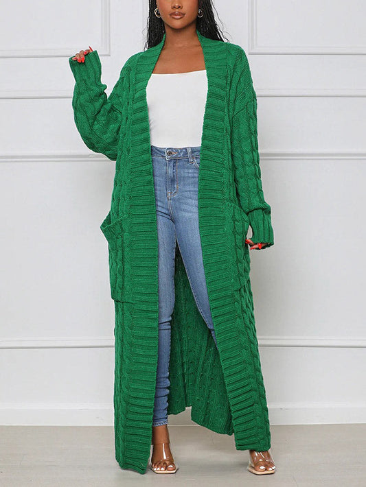 Knitted Solid Pocket Sweater Cardigan