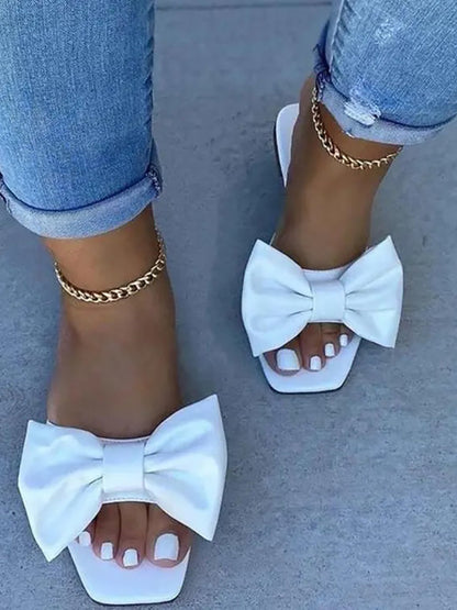 Bowknot Decor Square Toe Flat Sandals