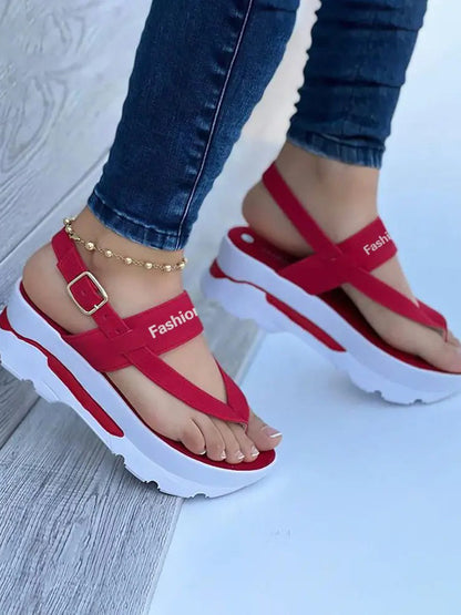 Letter Buckled Platform Sandals