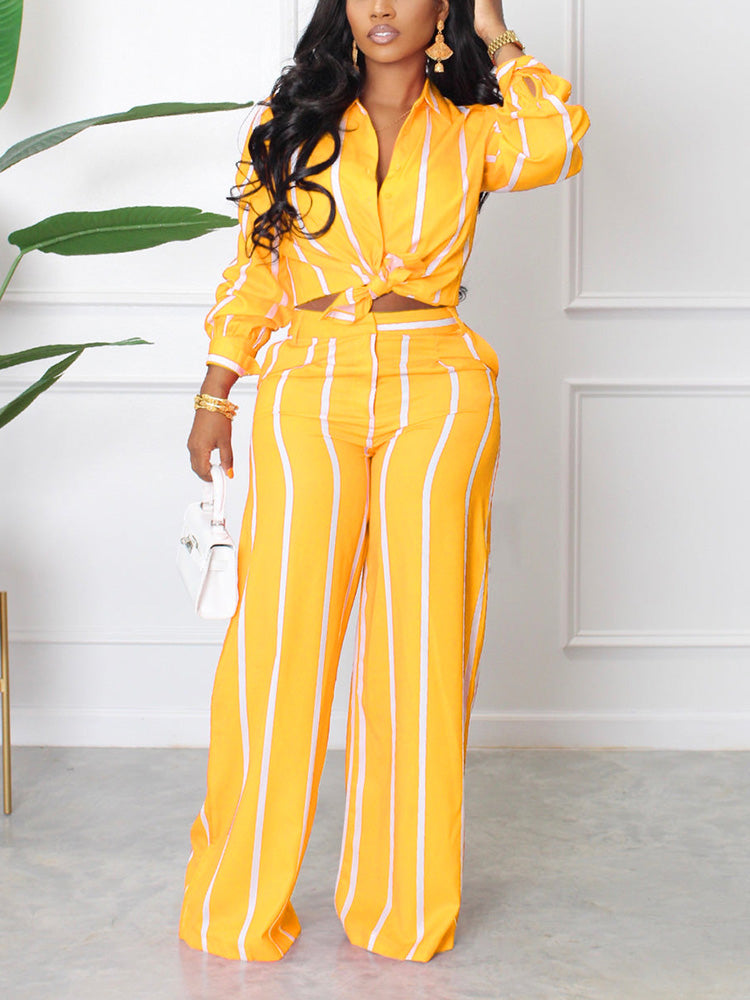 Striped Shirt Wide Pants Set