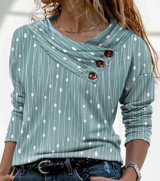 V-neck Buttons Long Sleeve T-shirt