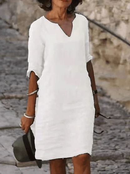 Casual Cotton And Linen Solid Color Dress