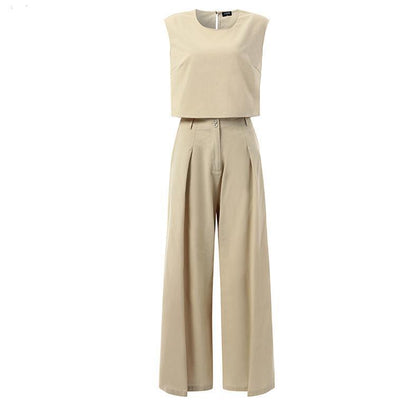 Suit Sleeveless Vest Top Wide Leg Pants Two-Piece Set