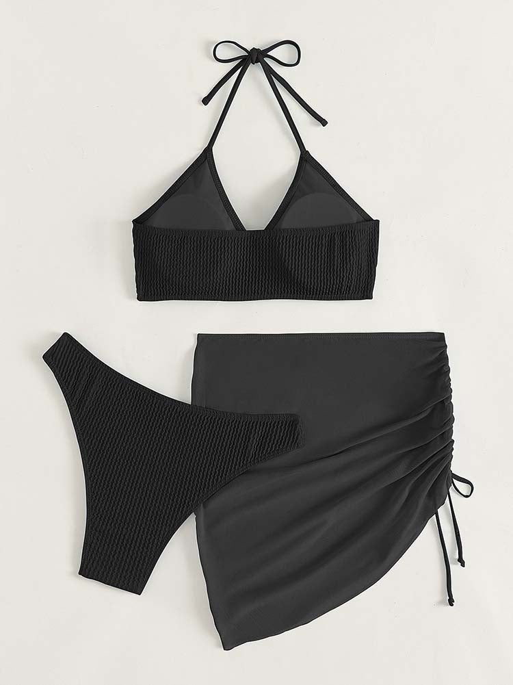 3pack Halter Bikini Swimsuit & Beach Skirt