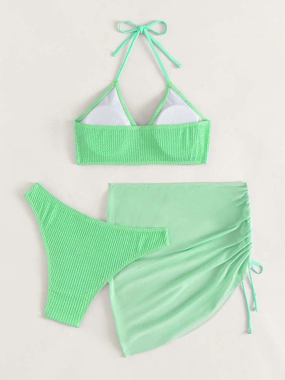 3pack Halter Bikini Swimsuit & Beach Skirt